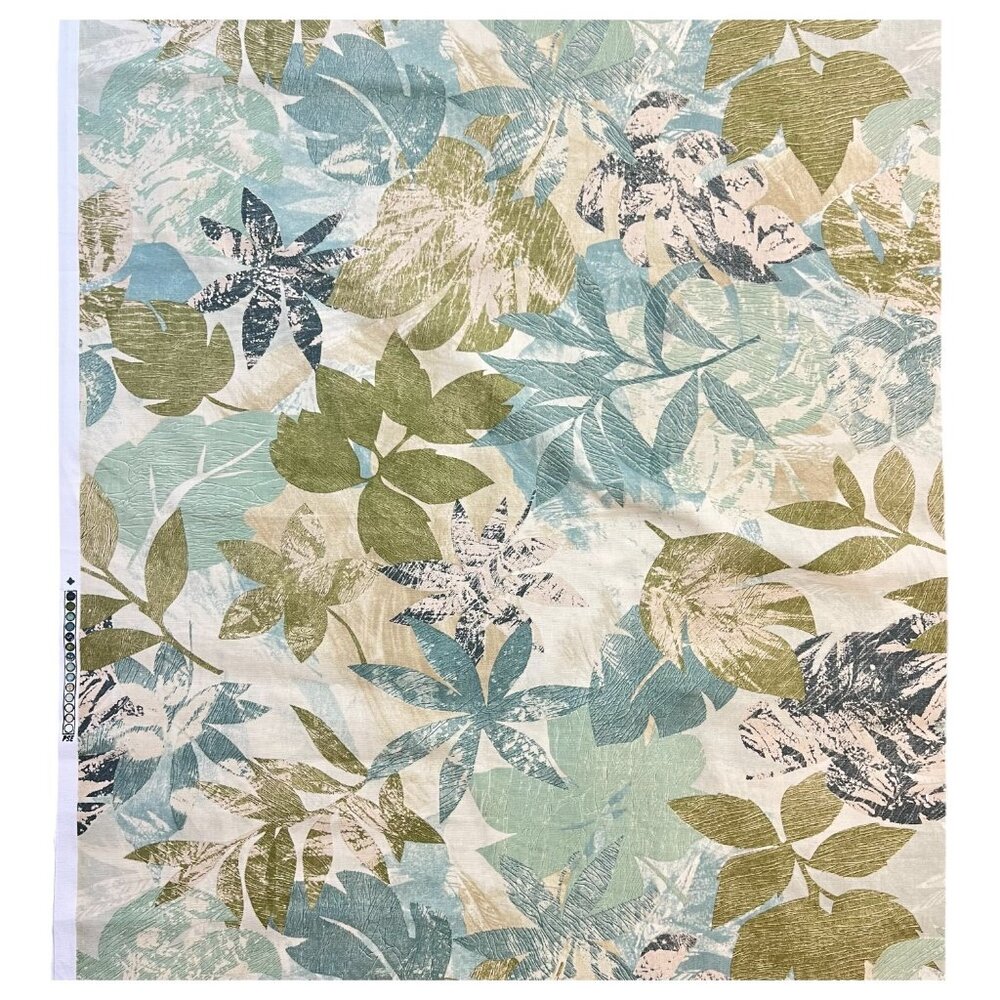 Richloom Screen Print Fabric With Leaf Design Green Blue Tropical Leaves 1.25 YD